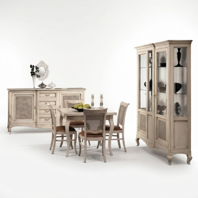 Set of wooden furniture: dresser, 4x chairs, table, cabinet, new dining room set, 7 pieces.