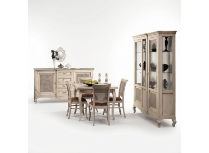 Set of wooden furniture: dresser, 4x chairs, table, cabinet, new dining room set, 7 pieces.