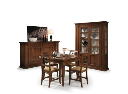 Set wood furniture dresser, 4x chair, table, display cabinet, new dining room set, 7 pieces