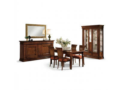 Dining room dining table chairs sideboard display cabinet group set wood brown 7 pcs. set