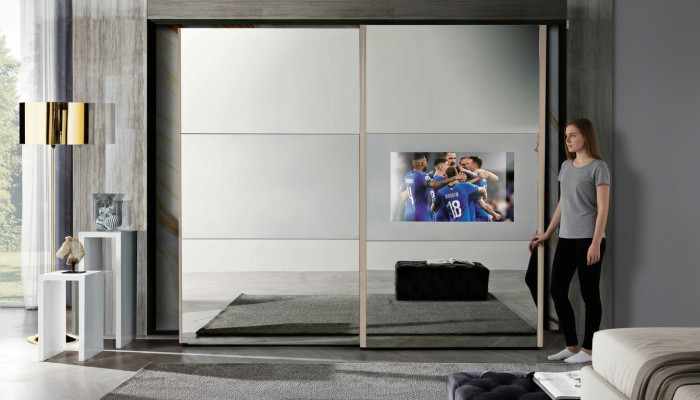 Wardrobe cabinets clothes closet luxury wood sliding doors TV with television