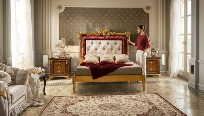 Double bed, luxury beds, wooden bed frames, bed frames, brown, classic design.