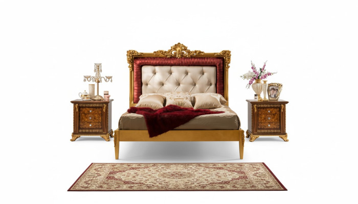 Double bed, luxury beds, wooden bed frames, bed frames, brown, classic design.
