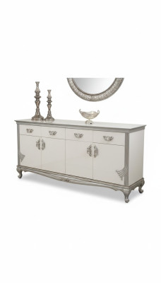 White dresser with practical drawers and elegant shelves