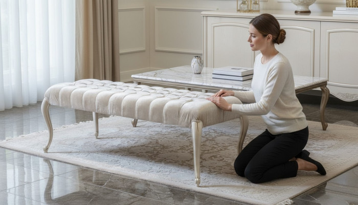 Textile Ottoman Upholstered Footstool Side Ottoman Chaise Lounge Bench New