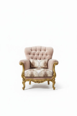 Design armchair luxury wood furniture classic Chesterfield textile living room new