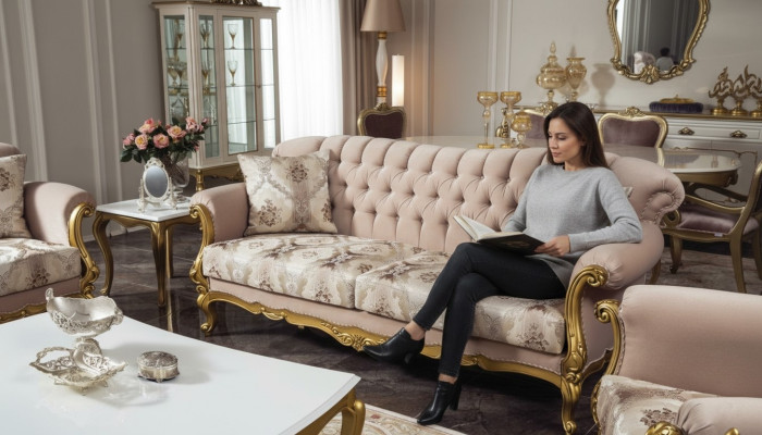 Luxury three-seater sofa 3 seat fabric couch furniture style textile Italy