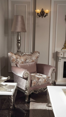 Padded Armchair Purple with Floral Pattern Sofa Couch Living Room Baroque