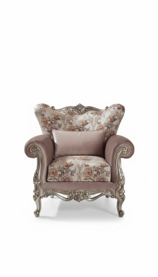 Padded Armchair Purple with Floral Pattern Sofa Couch Living Room Baroque