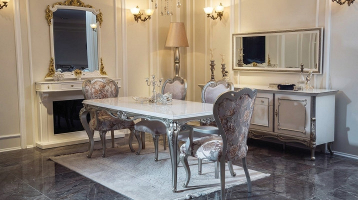 Dining Room Set 7 Pieces. Dining Table 4x Chairs Sideboard Mirror Group Ensemble White New