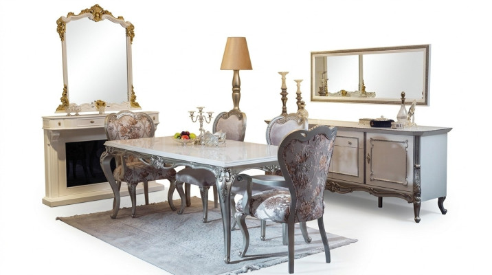 Dining Room Set 7 Pieces. Dining Table 4x Chairs Sideboard Mirror Group Ensemble White New