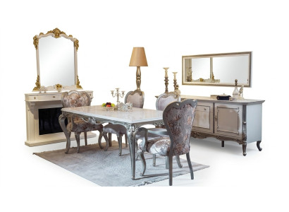 Dining Room Set 7 Pieces. Dining Table 4x Chairs Sideboard Mirror Group Ensemble White New