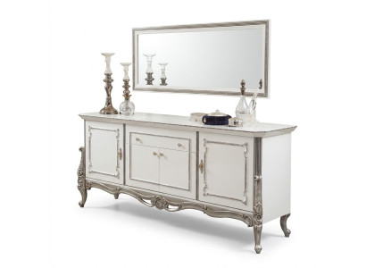 Sideboard White Silver Sideboard Console Dresser Italian Style 2-Piece Mirror