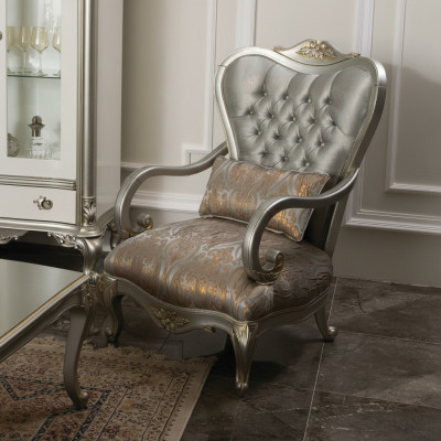 Silver Chesterfield Armchair French Style Furniture Single Seat Wood