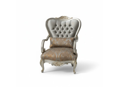 Silver Chesterfield Armchair French Style Furniture Single Seat Wood