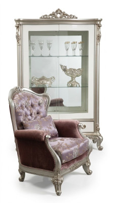 Classic armchair with floral pattern, purple sofa, single-seater, Baroque Rococo.