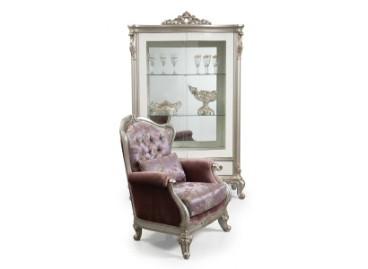 Classic armchair with floral pattern, purple sofa, single-seater, Baroque Rococo.