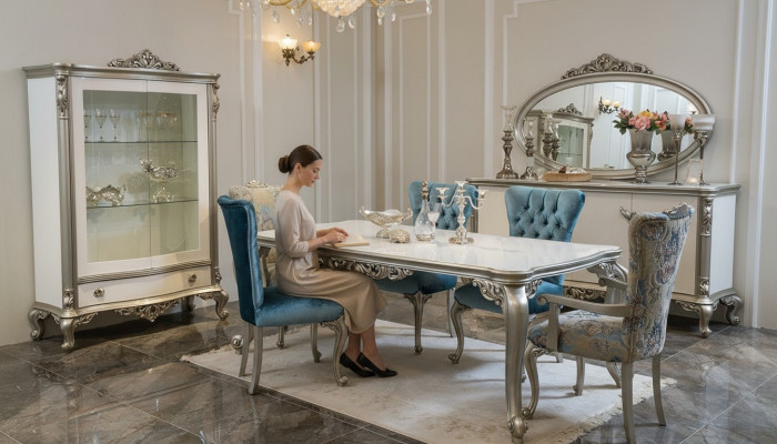Dining room set ensemble display cabinet table 6x chair sideboard mirror Art Deco 10-piece set