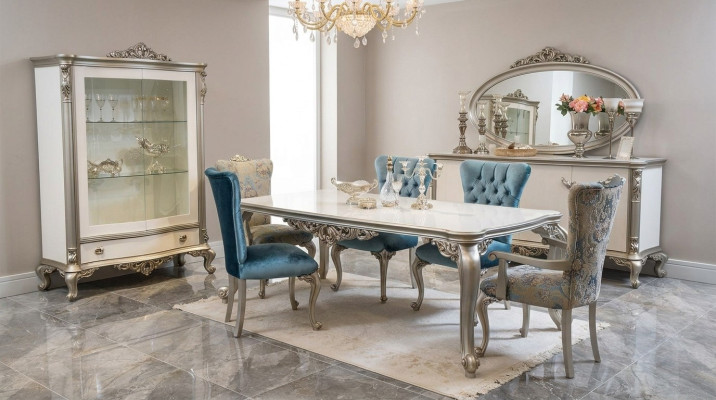 Dining room set ensemble display cabinet table 6x chair sideboard mirror Art Deco 10-piece set