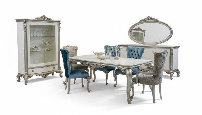 Dining room set ensemble display cabinet table 6x chair sideboard mirror Art Deco 10-piece set