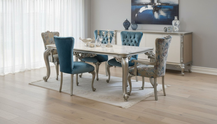 Complete set dining table with 6 chairs dining room dining set wood 7-piece baroque set