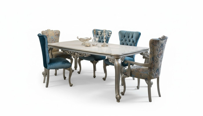 Complete set dining table with 6 chairs dining room dining set wood 7-piece baroque set
