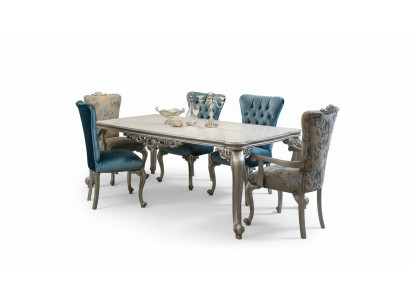 Complete set dining table with 6 chairs dining room dining set wood 7-piece baroque set