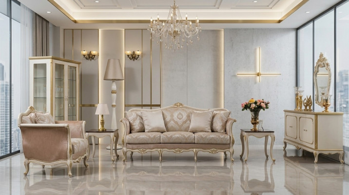Luxury three-seater sofa 3-seater sofas seat design classic couches beige
