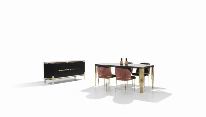 Luxury Dining Room Dining Suite Design Table Chest of Drawers 4x Chairs Group 6-piece Set New