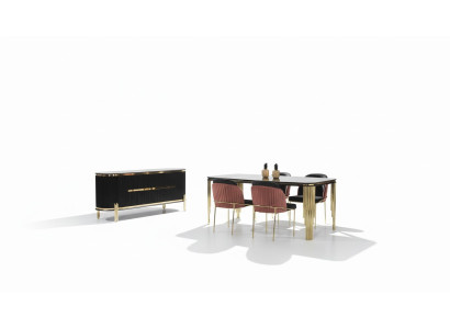 Luxury Dining Room Dining Suite Design Table Chest of Drawers 4x Chairs Group 6-piece Set New