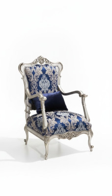 Luxury Single-Seater Armchair Upholstered Furniture Blue Floral Pattern Sofa Lounge Baroque