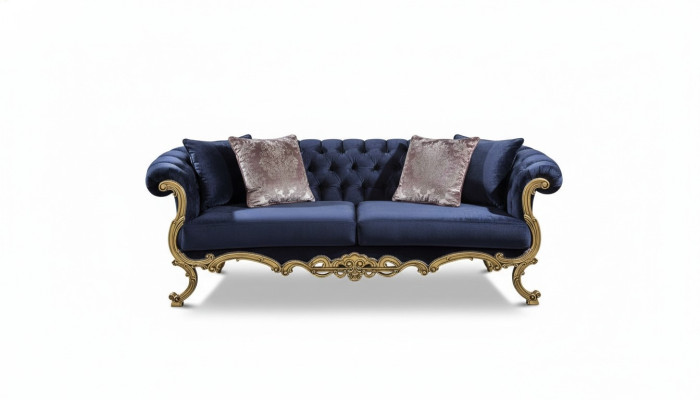 Chesterfield three-seater sofa in luxurious blue color for the living room