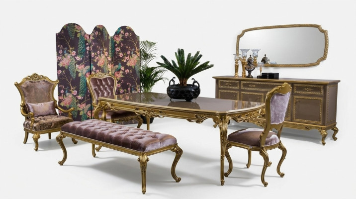 Classic dining room set table chair set sideboard mirror stool 6-piece