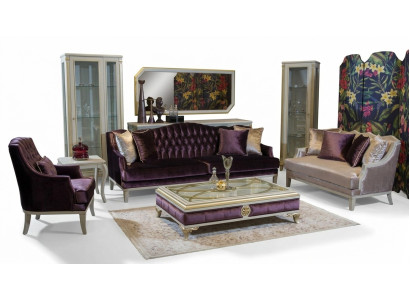 Lila Chesterfield Baroque Furniture Three-Seater Sofa Textile Couch New