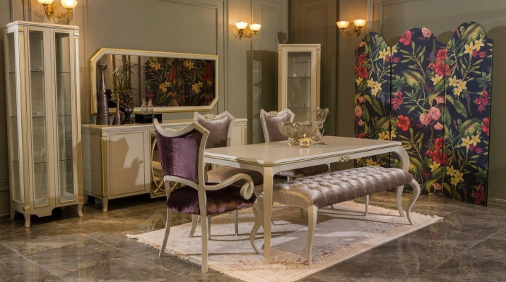 Design dining room set 8-piece dining table chair sideboard display cabinet stool wood