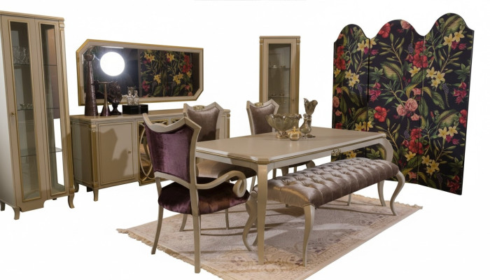 Design dining room set 8-piece dining table chair sideboard display cabinet stool wood