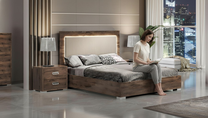 Upholstered hotel room bed king size wooden structure 180x200 bedroom