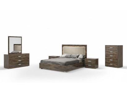 Modern bedroom furniture set with bed, nightstand, dresser, and mirror - 6 pieces
