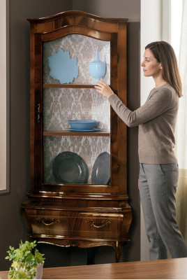 Corner display cabinets, display cabinets, chests of drawers, glass designer cabinet, Rococo.