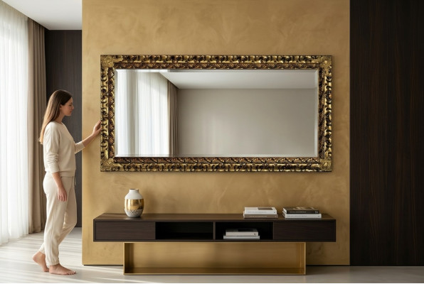 Mirror Italian Classic Designer Furniture Wall Mirror Wood Gold New XXL