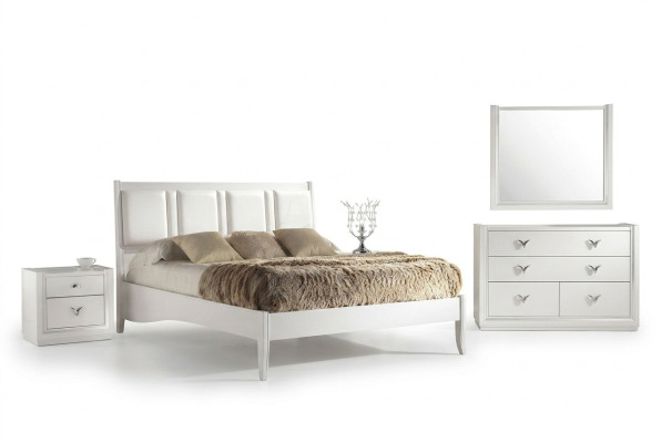Bedroom bed nightstand dresser mirror set group wood luxury set 5-piece