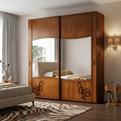Wardrobe closet with sliding doors bedroom wall cabinets wood mirror