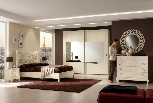 Bedroom bed nightstand wardrobe dresser mirror group new set 6-piece.