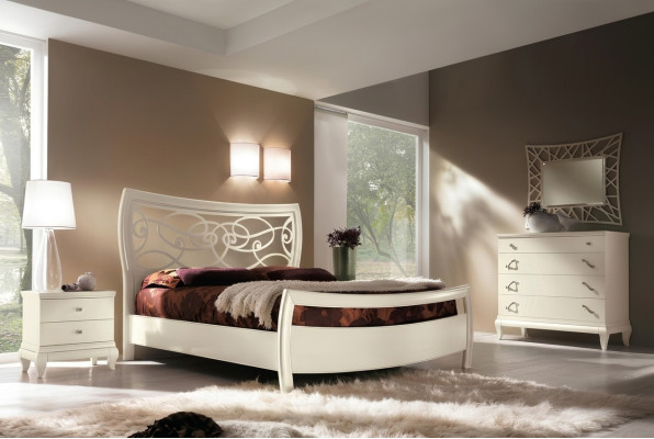 Bedroom bed nightstand dresser mirror set group beds set 5-piece.
