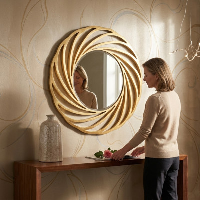 Round mirror, hanging mirror, wood, modern wall mirror, furniture mirror design, 90x90