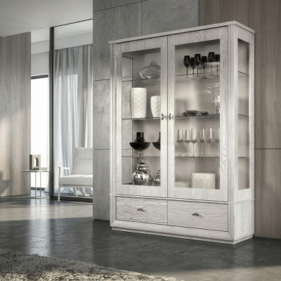 Luxury display showcase vitrines glass cabinet modern wood gray shelf furniture