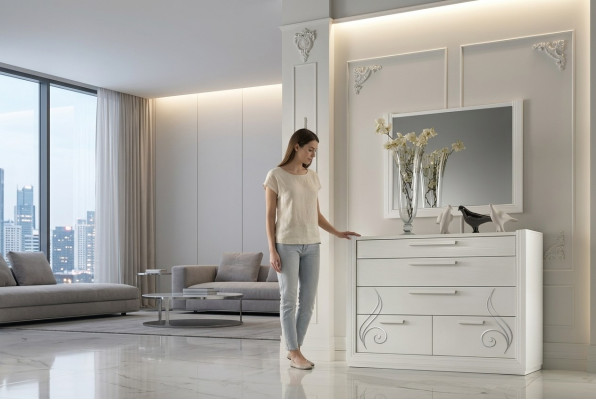 Dresser Mirror Dressers Wood Modern Cabinets Console Cabinets Italy Set 2-piece.