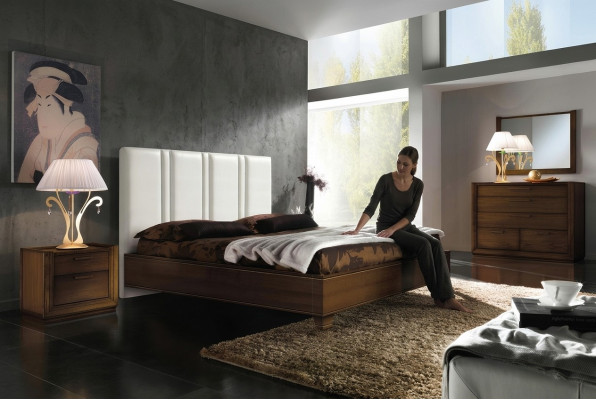 Bedroom bed nightstand dresser mirror double upholstered beds luxury 5-piece set.