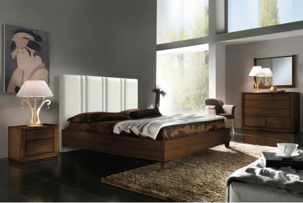 Bedroom bed nightstand dresser mirror double upholstered beds luxury 5-piece set.