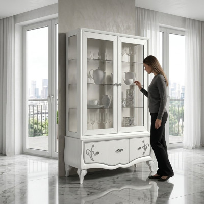 Luxury display cabinet glass case antique style modern wood display cases Italian furniture